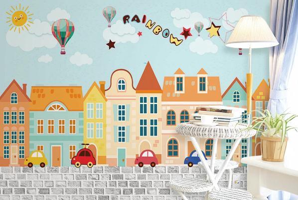 3D Cartoon House Balloon Wall Mural Wallpaper 5- Jess Art Decoration