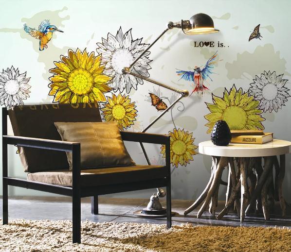 3D Watercolor Sunflower Wall Mural Wallpaper 52- Jess Art Decoration