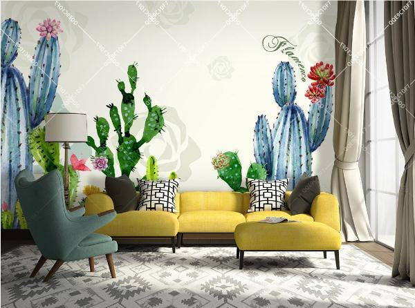 3D Hand Painted Cactus Wall Mural Wallpaper 149- Jess Art Decoration