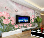 3D Hand Painted Pink Tulip Wall Mural Wallpaper 165- Jess Art Decoration