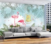 3D Hand Painted Leaf Flamingo Wall Mural Wallpaper 203- Jess Art Decoration