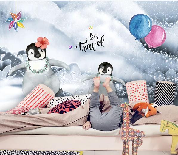 3D Cartoon Mountain Penguin Wall Mural Wallpaper 171- Jess Art Decoration