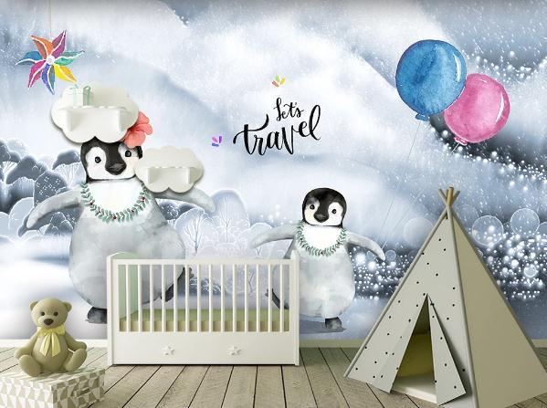 3D Cartoon Mountain Penguin Wall Mural Wallpaper 171- Jess Art Decoration