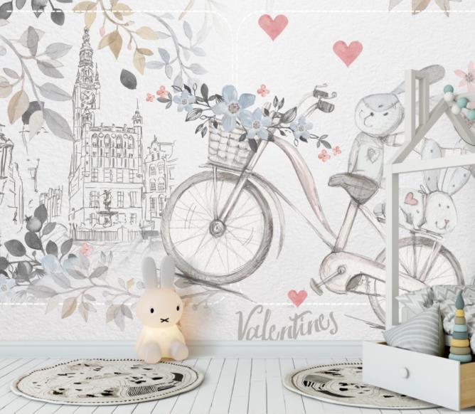 3D Cartoon Grey Rabbit Bike Wall Mural Wallpaper 66- Jess Art Decoration