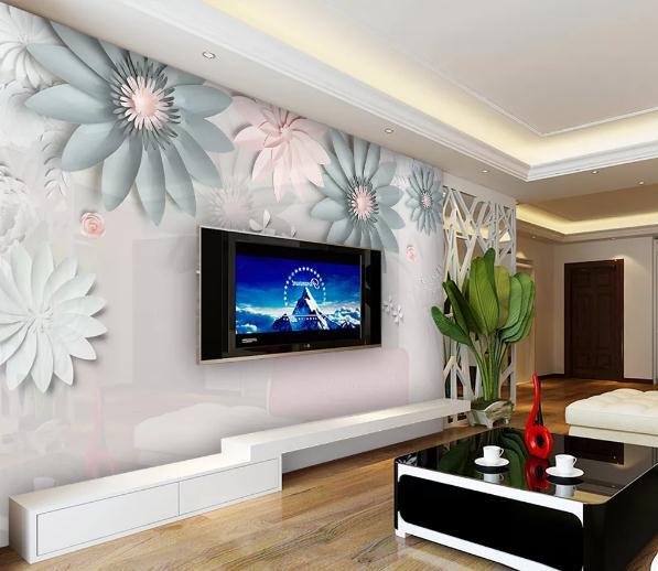 3D Blue Tridimensional Flower Wall Mural Wallpaper 171- Jess Art Decoration