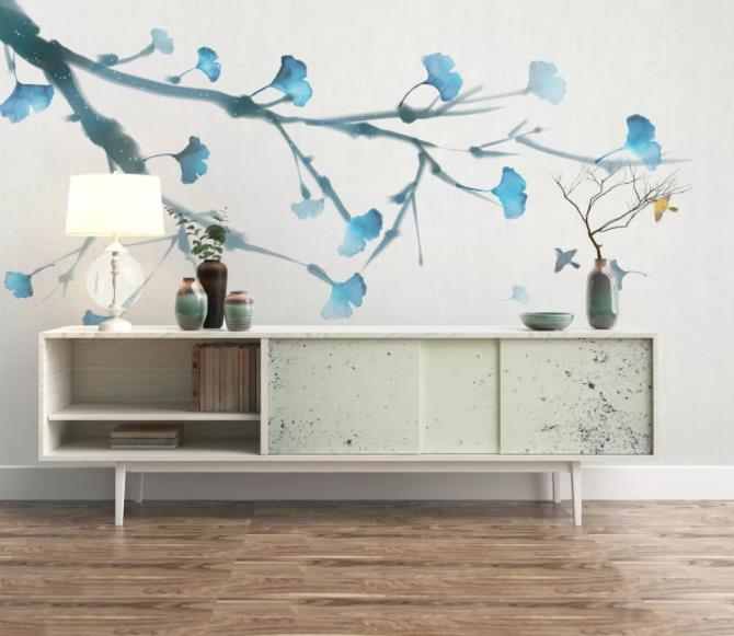3D Hand Painted Blue Ginkgo Leaf Wall Mural Wallpaper 82- Jess Art Decoration