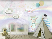 3D Cartoon Rabbit Rainbow Wall Mural Wallpaper 189- Jess Art Decoration