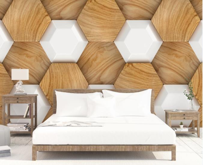 3D Brown Hexagon Wall Mural Wallpaper 94- Jess Art Decoration