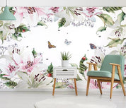 3D Hand Painted Lily Butterfly Wall Mural Wallpaper 109- Jess Art Decoration