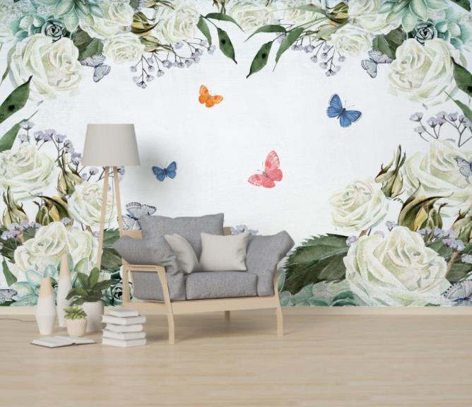 3D Hand Painted Flower Butterfly Wall Mural Wallpaper 129- Jess Art Decoration