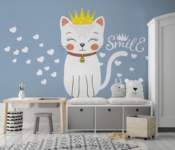 3D Cartoon Cat Love Blue Wall Mural Wallpaper 254- Jess Art Decoration