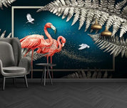 3D Pink Flamingo Leaf Wall Mural Wallpaper 8- Jess Art Decoration