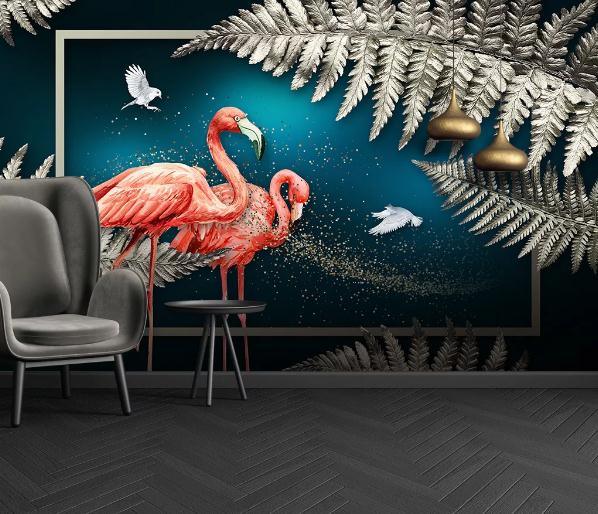 3D Pink Flamingo Leaf Wall Mural Wallpaper 8- Jess Art Decoration