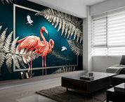 3D Pink Flamingo Leaf Wall Mural Wallpaper 8- Jess Art Decoration
