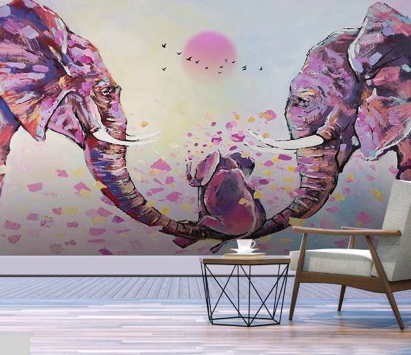 3D Hand Painted Pink Elephant Wall Mural Wallpaper 7- Jess Art Decoration