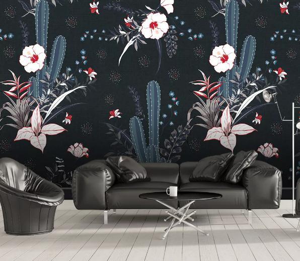 3D Hand Painted Cactus White Flowers Wall Mural Wallpaper 18- Jess Art Decoration