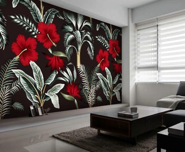 3D Retro Red Flowers Leaves Wall Mural Wallpaper 33- Jess Art Decoration