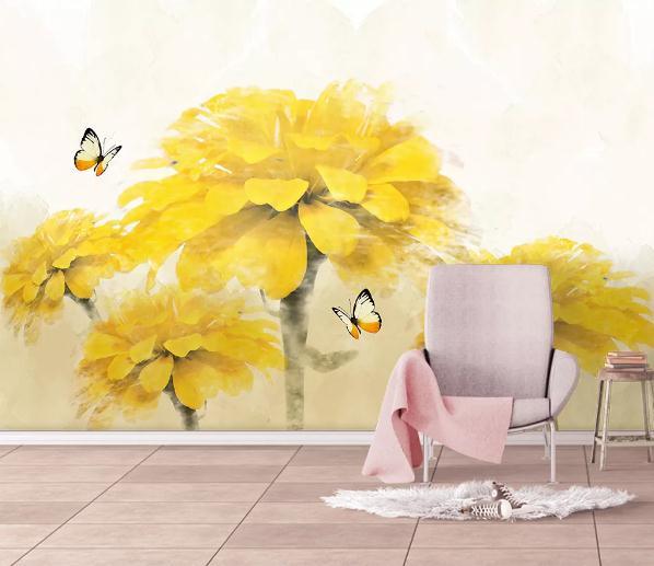 3D Hand Painted Yellow Flowers Wall Mural Wallpaper 115- Jess Art Decoration