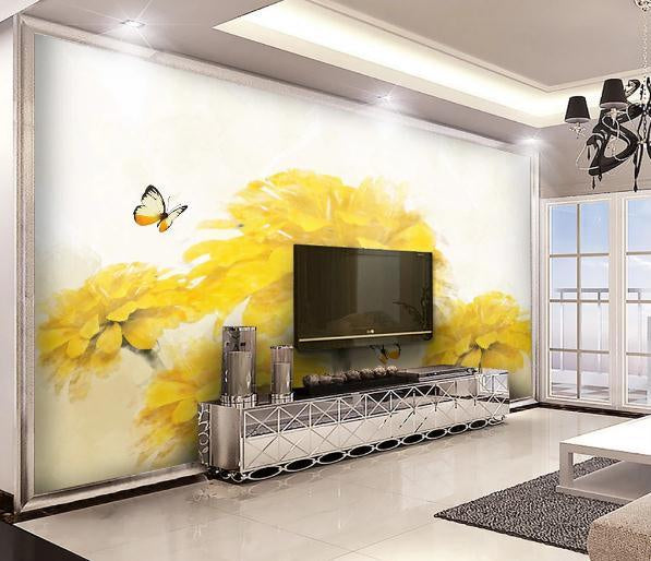 3D Hand Painted Yellow Flowers Wall Mural Wallpaper 115- Jess Art Decoration