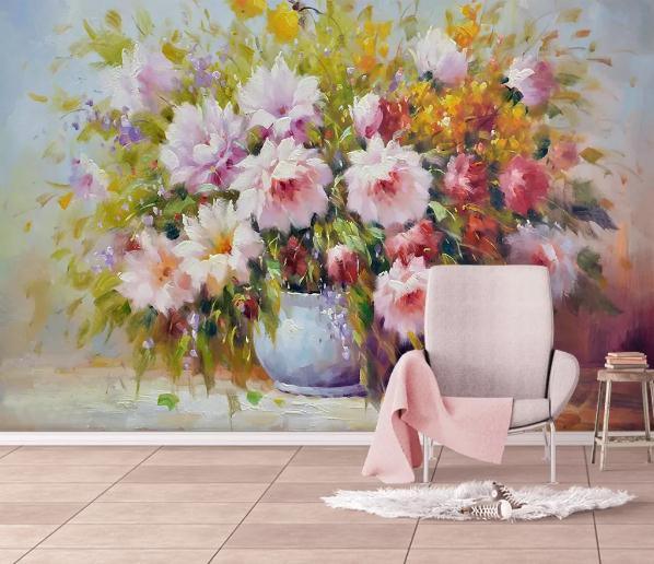 3D Pink Flower Oil Painting Wall Mural Wallpaper 51- Jess Art Decoration