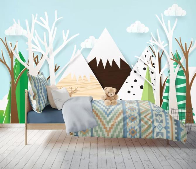 3D Cartoon Mountain Tree Wall Mural Wallpaper 156- Jess Art Decoration