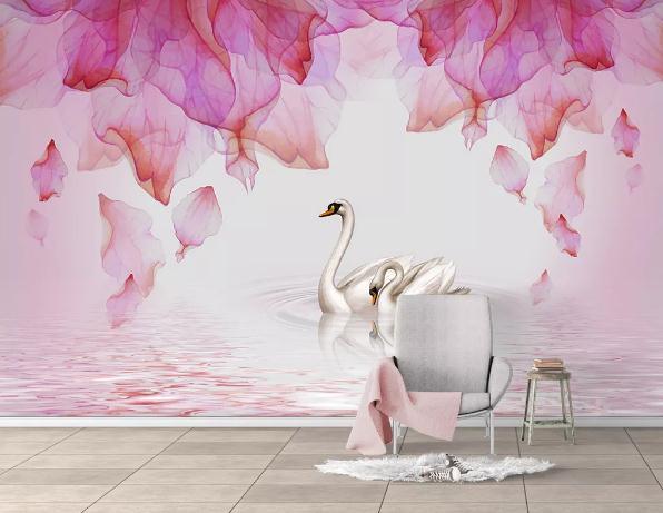 3D Watercolor Pink Swan Wall Mural Wallpaper 151- Jess Art Decoration