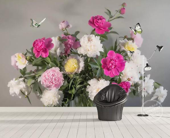 3D Hand Painted Peony Butterfly Wall Mural Wallpaper 177- Jess Art Decoration