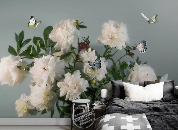 3D Hand Painted White Flower Butterfly Wall Mural Wallpaper 176- Jess Art Decoration
