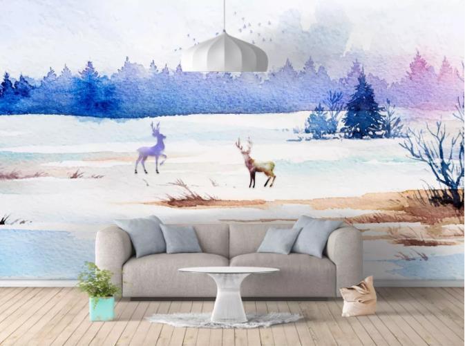 3D Hand Painted Forest Elk Wall Mural Wallpaper 9- Jess Art Decoration