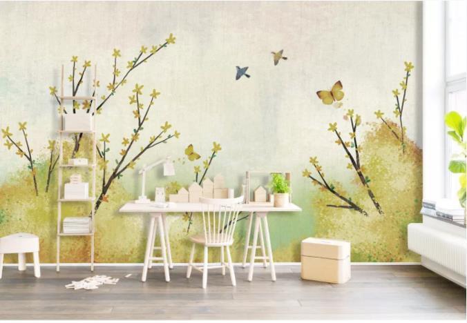 3D Hand Painted Green Tree Butterfly Wall Mural Wallpaper 98- Jess Art Decoration