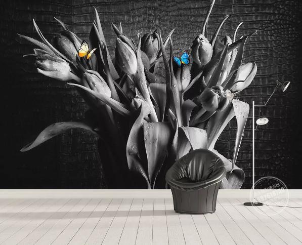 3D Hand Painted Black Tulip Wall Mural Wallpaper 76- Jess Art Decoration