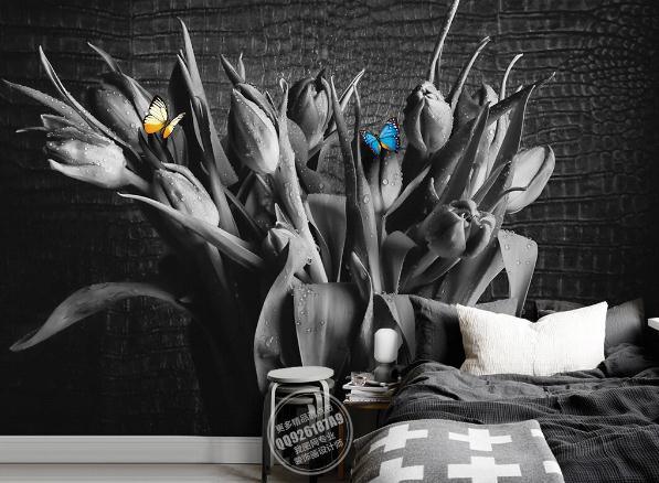 3D Hand Painted Black Tulip Wall Mural Wallpaper 76- Jess Art Decoration