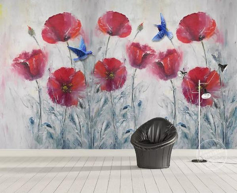3D Vintage Red Flowers Wall Mural Wallpaper 35- Jess Art Decoration