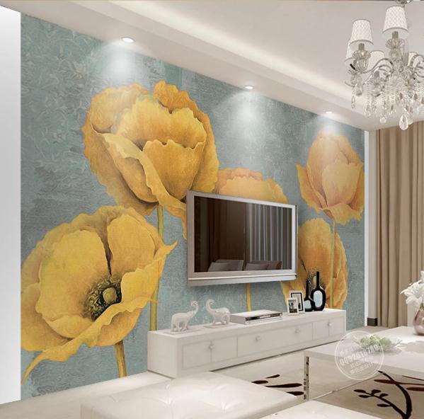 3D Retro Yellow Flowers Wall Mural Wallpaper 23- Jess Art Decoration