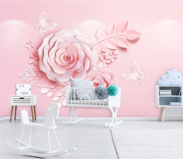 3D Three Dimensional Pink Flowers Wall Mural Wallpaper 204- Jess Art Decoration