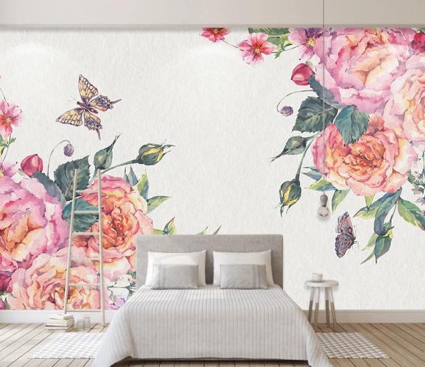 3D Hand Painted Peony Butterfly Wall Mural Wallpaper 144- Jess Art Decoration