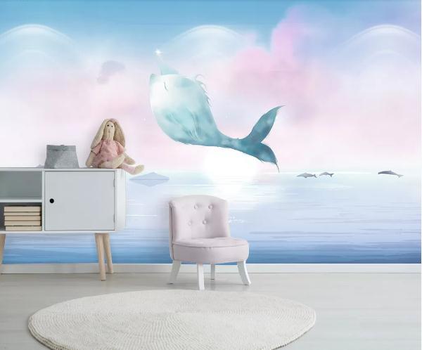 3D Cartoon Dolphin Pink Wall Mural Wallpaper 65- Jess Art Decoration