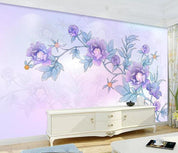 3D Hand Painted Purple Flowers Wall Mural Wallpaper 121- Jess Art Decoration