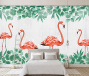 3D Hand Painted Leaf Flamingo Wall Mural Wallpaper 218- Jess Art Decoration