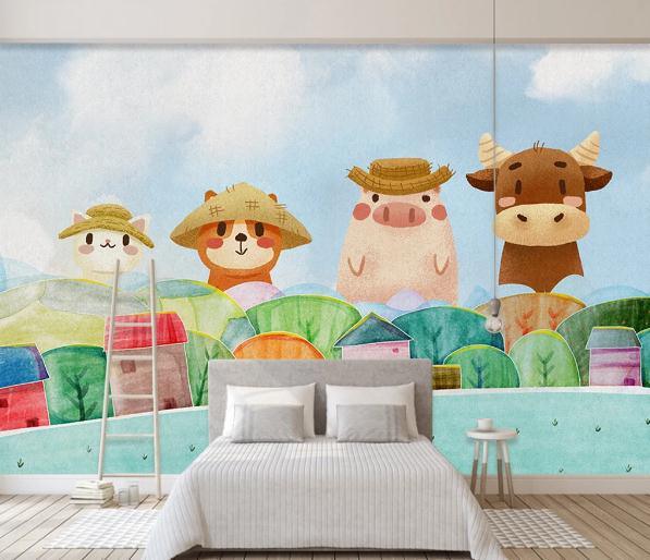 3D Cartoon Animals Wall Mural Wallpaper 124- Jess Art Decoration