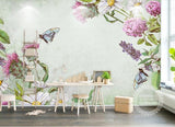 3D Hand Painted Purple Flower Butterfly Wall Mural Wallpaper 117- Jess Art Decoration