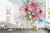 3D Hand Painted Pink Flowers Wall Mural Wallpaper 106- Jess Art Decoration