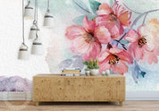 3D Hand Painted Pink Flowers Wall Mural Wallpaper 106- Jess Art Decoration