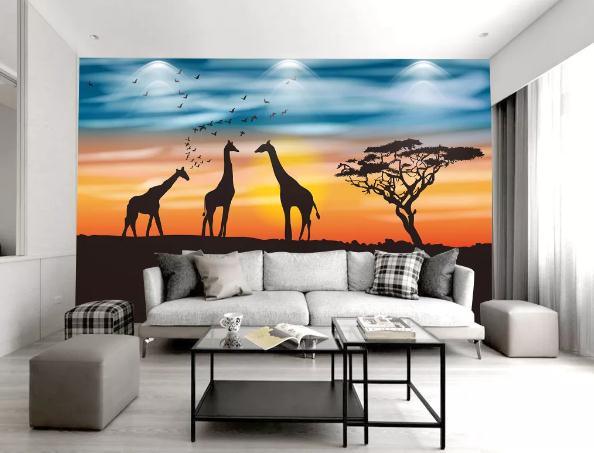 3D Hand Painted Giraffe Landscape Wall Mural Wallpaper 71- Jess Art Decoration