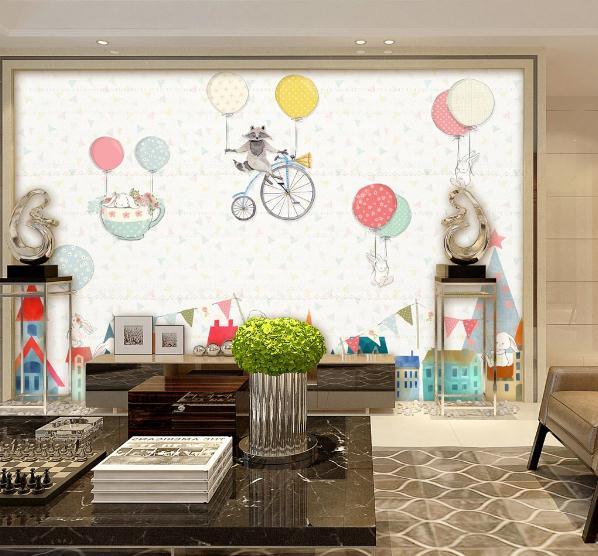 3D Hand Painted Cartoon House Balloon Wall Mural Wallpaper 125- Jess Art Decoration