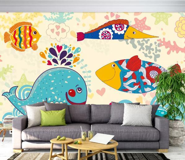 3D Cartoon Dolphin Fish Wall Mural Wallpaper 98- Jess Art Decoration