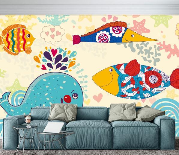 3D Cartoon Dolphin Fish Wall Mural Wallpaper 98- Jess Art Decoration