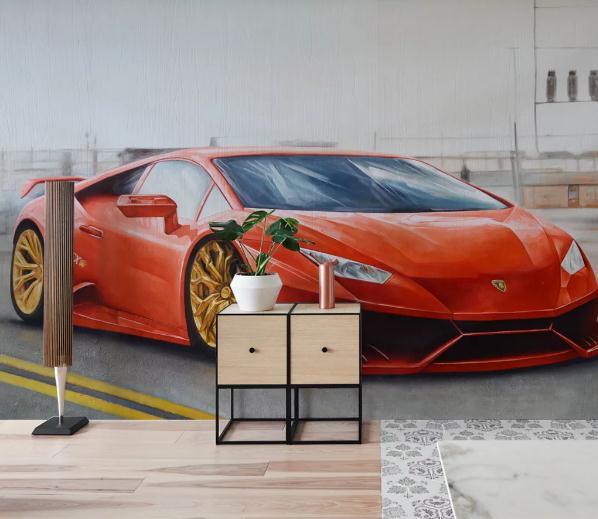 3D Red Car Oil Painting Wall Mural Wallpaper 89- Jess Art Decoration