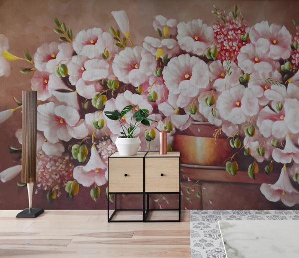 3D Hand Painted Pink Flowers Wall Mural Wallpaper 128- Jess Art Decoration