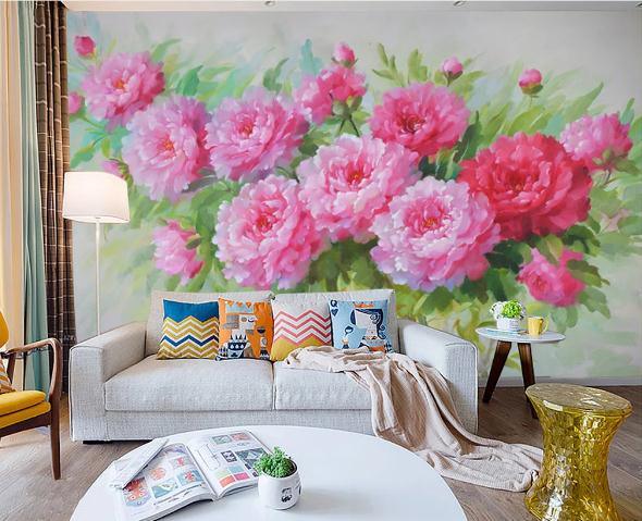 3D Hand Painted Pink Flowers Wall Mural Wallpaper 220- Jess Art Decoration